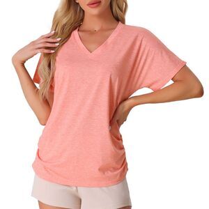 Rayon Sleep T Shirt V Neck Pajamas Top Pink